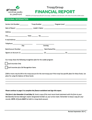 Girl Scouts Troop Financial Report