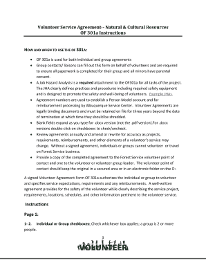 Volunteer Service Agreement OF 301a