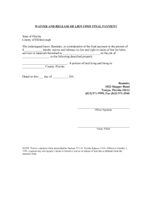 Waiver and Release of Lien Upon Final Payment