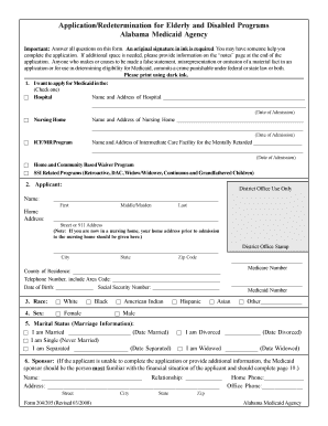 Alabama Medicaid Application for Elderly and Disabled