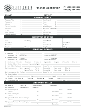 New Zealand Finance Application Form