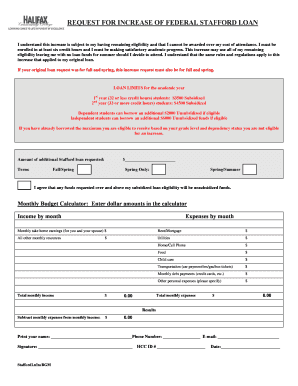 Request for Increase of Federal Stafford Loan