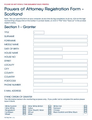 Powers of Attorney Registration Form - Scotland