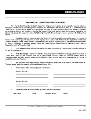 Pay-On-Death/Transfer-On-Death Agreement