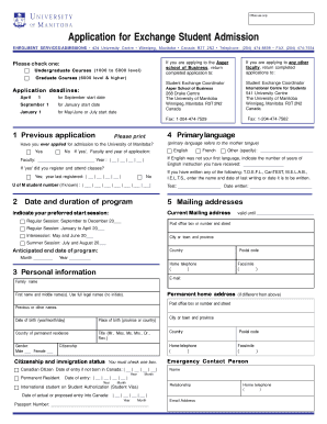 Exchange Student Admission Application