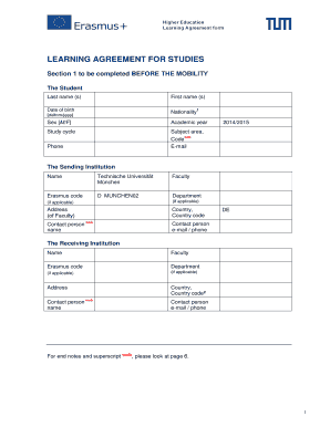 Erasmus Learning Agreement for Studies