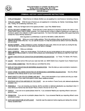 Texas Criminal History Questionnaire