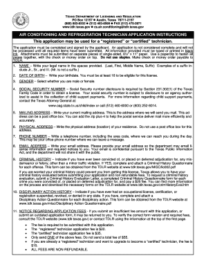 Texas Air Conditioning and Refrigeration Technician Application
