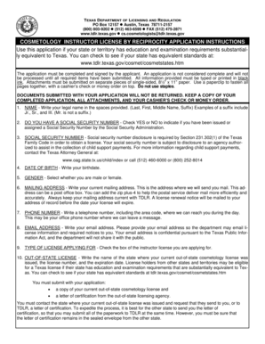 Cosmetology Instructor License by Reciprocity Application