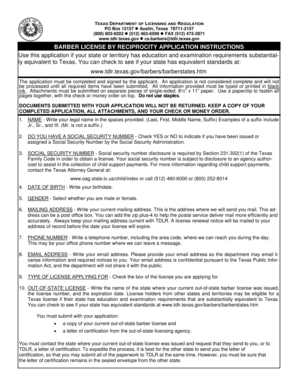 Texas Barber License by Reciprocity Application