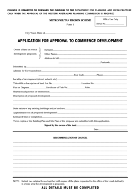 Application for Approval to Commence Development