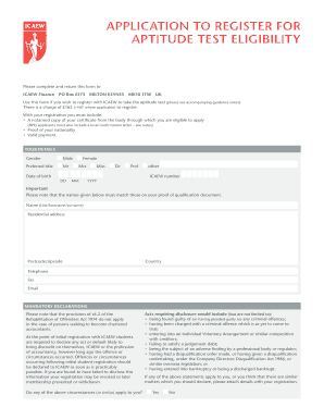 ICAEW Aptitude Test Registration Form