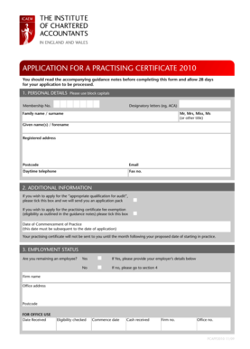 Application for Practising Certificate 2010