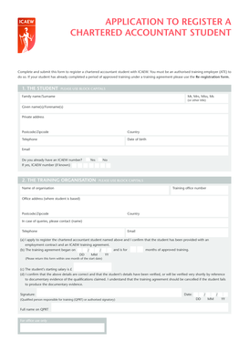 ICAEW Chartered Accountant Student Registration Form