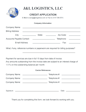 J&L Logistics Credit Application