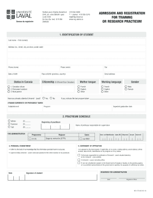 Formulaire de demande de stage de recherche de l'Université Laval