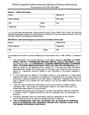 hipaa compliant authorization for the release of patient information pursuant to 45 cfr 164 508