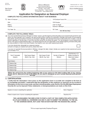 Michigan Seasonal Employer Application