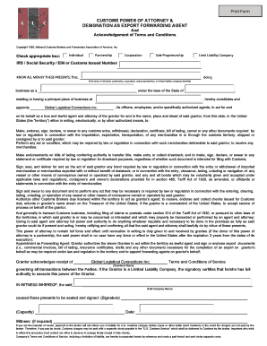 Customs Power of Attorney and Export Forwarding Agent Designation