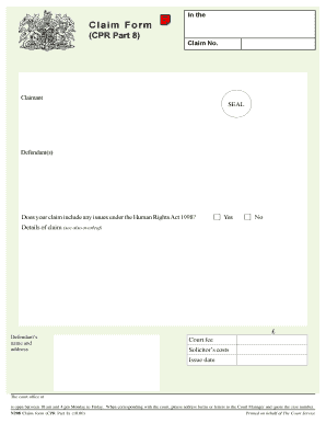 N208 Claim Form (CPR Part 8)