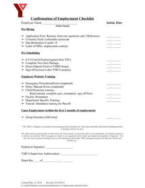 Confirmation of Employment Checklist