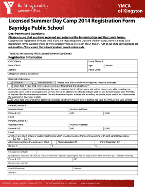 YMCA Licensed Summer Day Camp 2014 Registration Form