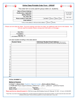 Online Class Group Order Form