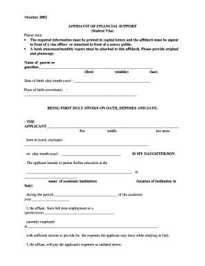 Affidavit of Financial Support for Student Visa