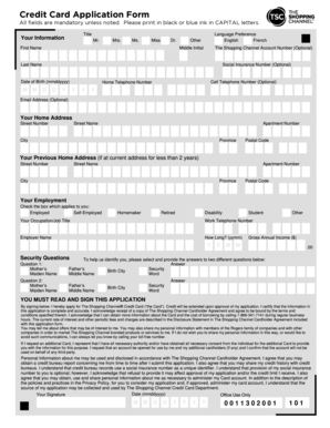The Shopping Channel Credit Card Application Form