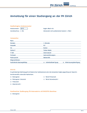 Anmeldung für einen Studiengang an der PH Zürich