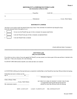 Defendant's Answer/Counterclaim Form