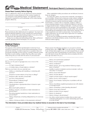 Scuba Diving Medical Statement Form