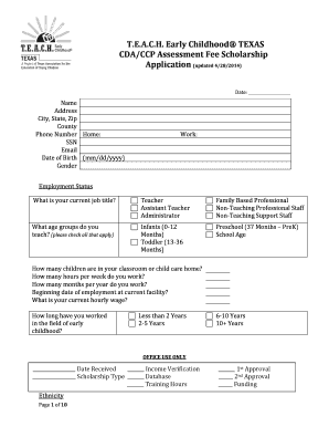T.E.A.C.H. Early Childhood Texas CDA Scholarship Application