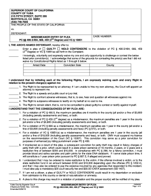 California Misdemeanor Entry of Plea Form