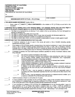 California Misdemeanor Entry of Plea Form