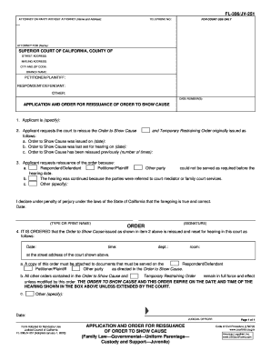 Application and Order for Reissuance of Order to Show Cause