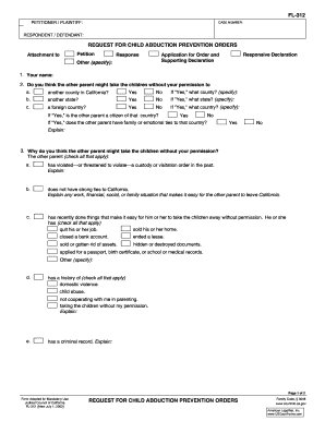 California Child Abduction Prevention Order Request