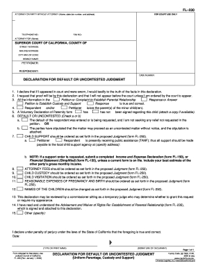 Declaration for Default or Uncontested Judgment