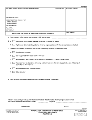 California Application for Waiver of Additional Court Fees and Costs