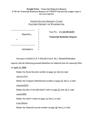 Transcript Redaction Request