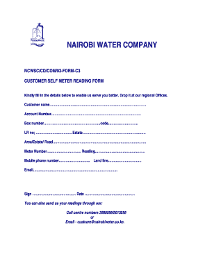 Nairobi Water Customer Self Meter Reading Form