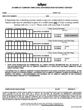 JR Simplot Company Employee Direct Deposit Authorization