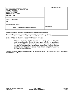California Stipulation and Order C.C.P. § 664.6