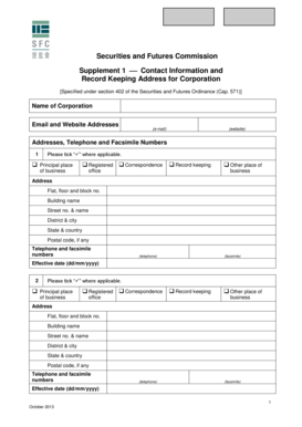 Securities and Futures Commission Contact Information Form