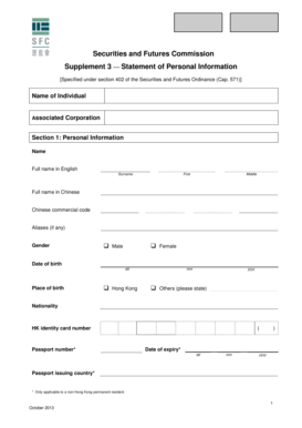 Securities and Futures Commission Personal Information Statement