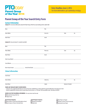 Parent Group of the Year Search Entry Form