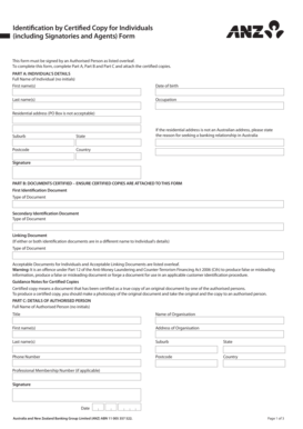 ANZ Identification by Certified Copy Form