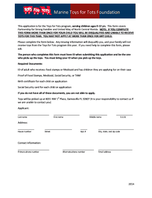 Toys for Tots Application Form