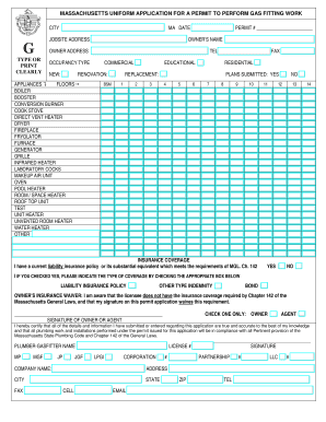 Massachusetts Gas Fitting Work Permit Application