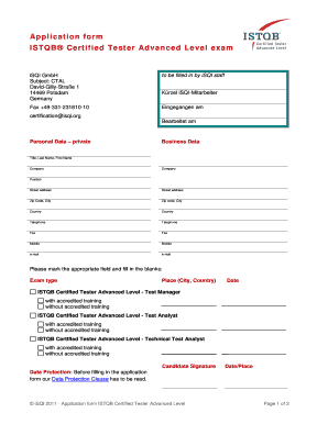ISTQB Certified Tester Advanced Level Application Form